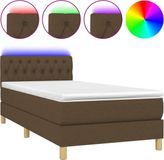 vidaXL Boxspringbed met matras en LED-verlichting, donkerbruin, 90x190 cm, stof