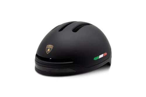 Automobili Lamborghini Unisex Slim Helm met Geïntegreerd Voorkant Licht en Richtingaanwijzers, Eén Maat, Zwart