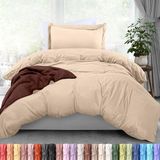 Utopia Dekbedovertrek eenpersoons - 1 dekbedovertrek met 1 kussensloop - 2-delig beddengoed met ritssluiting - zacht geborsteld microvezel, 173 x 229 cm (eenpersoons XL, beige)