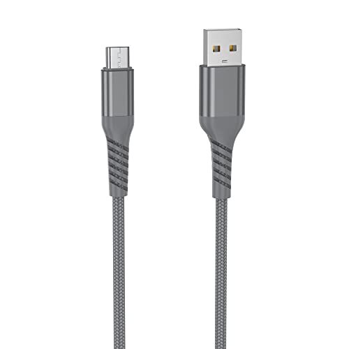 WE USB-kabel op micro-USB, extreem duurzaam, gevlochten nylon en Kevlar, 2 m, MFi-gecertificeerd, voor het opladen en synchroniseren van gegevens, grijs