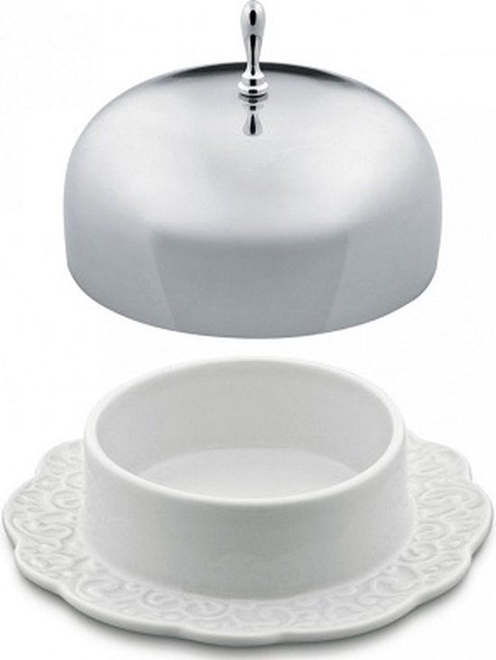 ALESSI Dressed Botervloot met deksel - Wit met RVS