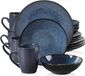 Celestia Ensemble de table – 16 pièces – pour 4 personnes – Assiettes creuses, assiettes plates et assiettes à petit-déjeuner – Bleu – Céramique