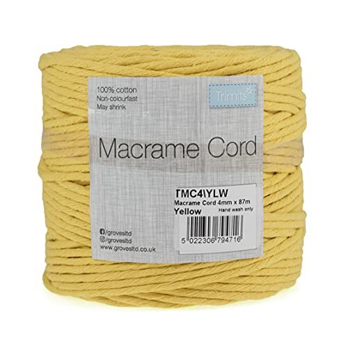 Trimits Natuurlijk Crafting Katoen Twisted Macramé Cord, Geel, 4mm x 87m