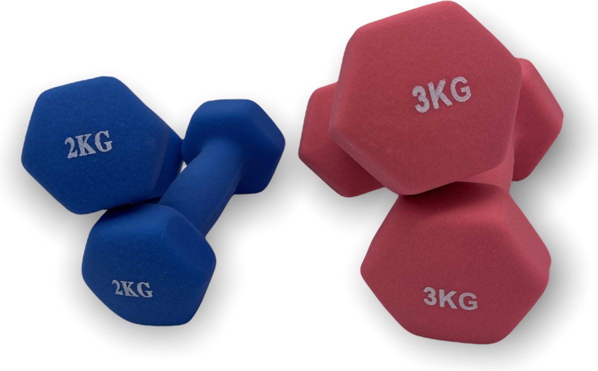 Padisport Dumbbell Set 2 en 3 kg - Fitness - Gewicht - Set - 2x2kg 2x3kg - Blauw/Roze