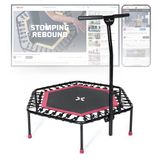 SportPlus Opvouwbare fitnesstrampoline voor thuis, met in hoogte verstelbare steunstang, beschermt de gewrichten, vering van zacht rubber, zeer stil