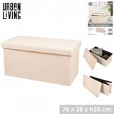 Urban Living Hocker bankje - poef dubbel zits - opbergbox - creme wit - noppen wol look - 76 x 38 x 38 cm - opvouwbaar