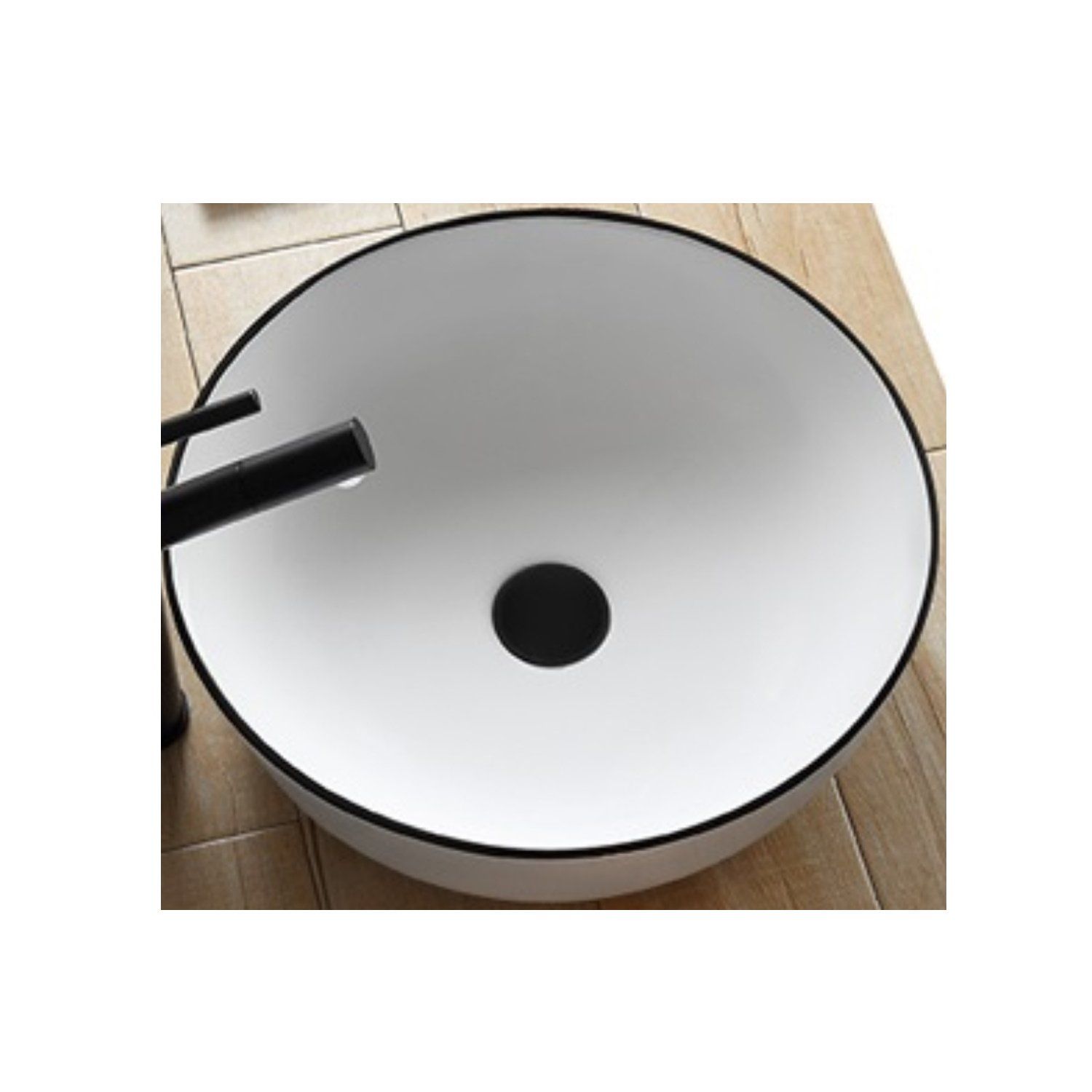 Boss & Wessing Pura Opbouw waskom rond 42x13 cm keramiek wit met zwarte lijn