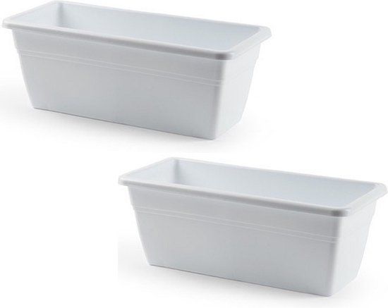 PLASTICFORTE 2x Plantenbak Wit Rechthoekig 40 x 18 x 15 cm - PLASTICFORTE