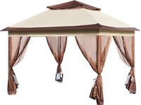 Happyment Luxe paviljoen Partytent - Khaki et brun - Tente de réception facile à monter - Tissu Oxford - Cadre en acier inoxydable - 330x330x218 cm