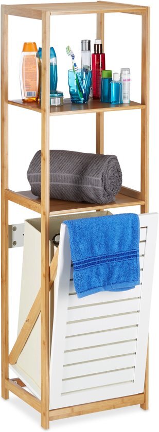 Relaxdays badkamerrek met wasmand - badkamerkast bamboerek smal vrijstaand - hout (overig) kopen? | Kieskeurig.nl | helpt je kiezen