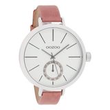 OOZOO Timepieces - Zilverkleurige horloge met roze leren band - C10464