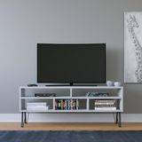 Hanah Home Stijlvolle witte tv-standaard, 120 cm x 25 cm x 46,6 cm, 100% melamine gecoat particle board, 18 mm dik, wandbevestiging met meerdere planken, modern design