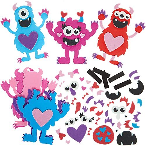 Baker Ross FX342 Liefdeshart Monster Magneet sets - Set van 8, Valentijnsdag Schuim Knutsel Set voor kinderen