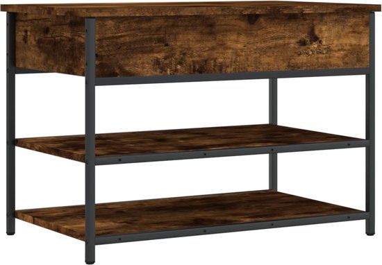 vidaXL Schoenenbankje - 70x42,5x50 cm - bewerkt hout - gerookt eikenkleurig