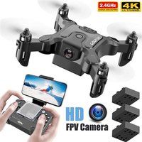 Mini Opvouwbare Drone V2 met 4K HD Camera, 3 Batterijen, 12 Min Batterijduur, Zwart