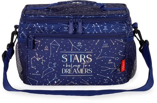LEGAMI - Thermische lunchtas, geïsoleerde lunchtas voor kantoor, werk, lunchtas met grote inhoud van 7,7 liter, verstelbare schouderband, 28 x 17 x 15 cm, sterrenmotief