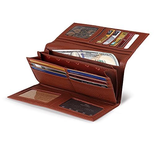 Otto Angelino Genuine Leather Ritssluiting Envelope Wallet With Phone Compatible Slots - RFID Blocking -Unisex (Brown)