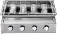 Grill à gaz mobile - GB-04A grill de table avec 4 brûleurs - acier inoxydable - plaque infrarouge en céramique - propane/GPL (basse pression) - surface de cuisson : 55,8 x 23,2 cm - dimensions : 58 x 40 x 20 cm