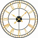 AMS W9647 Horloge mural analogique à quartz rond métal chiffres romains noir doré D80 x 6 cm