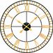 AMS W9647 Horloge mural analogique à quartz rond métal chiffres romains noir doré D80 x 6 cm