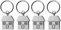 Merkloos / Sans marque Giving Europe B.V. Sleutelhanger met huisje - 4x - 7 cm - RVS - nieuwe woning cadeau - huissleutels