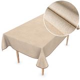 Afwasbaar Wasdoek Tafelkleed, Afwasbaar Tafelkleed in Linnenlook, Beige, Effen, Duurzaam, 200 x 140 cm