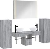 vidaXL Badkamermeubel Set 6 stuks Grijs Sonoma Bewerkt hout en glas