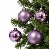 Decoris Kerstballen - 12x st - lila paars - D8 cm - kunststof - mat/glans - kerstversiering