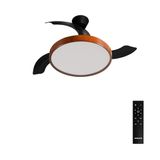 CREATE - Plafondventilator 40W stil met intrekbare bladen met licht - Ø108cm - Zwart / Donker hout - Afstandsbediening - WIND CLEAR STUDIO