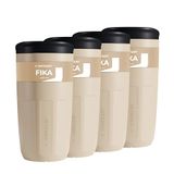 Wessper Herbruikbare mok, 400 ml, mok met deksel, 4 stuks, beige