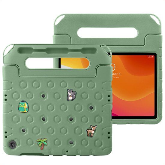 imoshion Tablet Hoes Kinderen - Geschikt voor Samsung Galaxy Tab A9 Plus / Galaxy Tab A11 Plus - Kidsproof Kinder Hoes met dolls - Olive Green