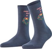 Burlington Jingle Bells gedessineerd katoen sokken dames blauw - maat 36-41