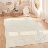 Paco Home Hoogpolig Vloerkleed Woonkamer Shaggy Scandinavisch Boho Abstract Zacht Crème 160x220 cm