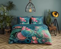 HIP Dekbedovertrek Mandala's en Bloemen - Lits Jumeaux 240x200/220 cm - Petrol - 100% Katoen Satijn