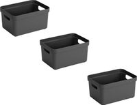 Bellatio Decorations Sunware Opbergbox Sigma - 3x stuks - kunststof - antraciet - 5 liter - Opbergbakken/opbergers - 25,2 x 18 x 12,2 cm