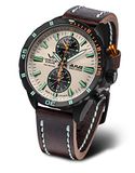Vostok Europe Heren chronograaf Japans kwartsuurwerk horloge met lederen armband 6S11-320C677, bruin, Riemen.