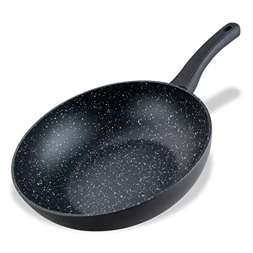 FACKELMANN Wokpan Marble 28 cm, anti-aanbak-wok van 90% gerecycled aluminium met ergonomische kunststof handgreep, grote wok met hoge rand voor koken en aanbraden geschikt voor inductie