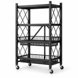 Velox Goods VL-522 Étagère de rangement à 5 niveaux - Armoire métallique pliable avec roulettes - Étagère de cuisine pour cuisine, salle de bain et salon - Noir - 71 x 36 x 122 cm