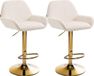CLP Braga Set van 2 barkrukken - Met rugleuning - Met gouden frame - Verstelbaar - Fluweel - Velvet - creme