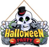Fiestas Guirca Houten hangbord skull Halloween party - 35 x 20 cm