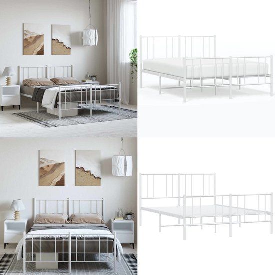 vidaXL Bedframe met hoofd- en voeteneinde metaal wit 150x200 cm