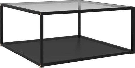 vidaXL Salontafel 80x80x35 cm gehard glas transparant en zwart