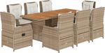 vidaXL Ensemble de jardin 9 pièces Poly rotin beige avec coussins