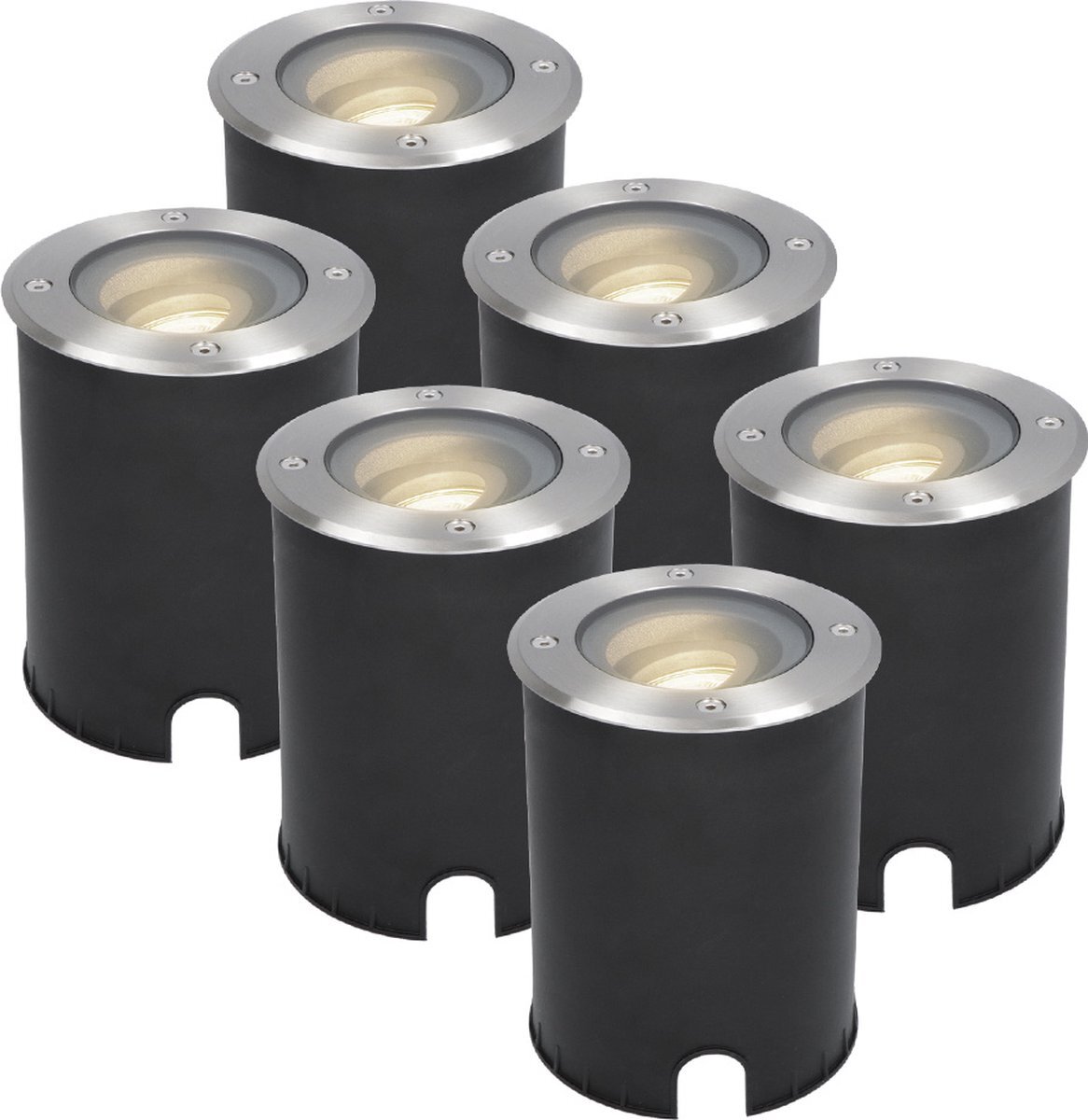 HOFTRONIC 6x Lilly dimbare LED Grondspot - Kantelbaar - Overrijdbaar - Rond - RVS - 4000K - 5 Watt - IP67 waterdicht -