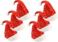 Discountershop Kerstmutsen - Omtrek 62 cm - Unisex Sneeuwvlokken Design - Pluche Rood/Wit - Set van 6