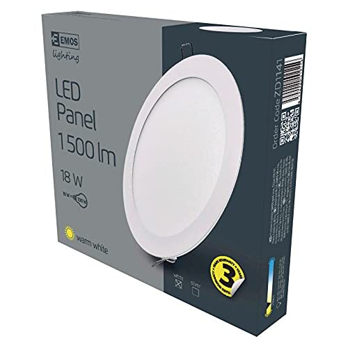 Emos LED inbouwlamp 18W rond, extra vlak LED paneel / inbouwspot met driver, Ø 225 mm, inbouwdiepte 21mm, vervanging voor 100W gloeilamp, lichtkleur warm wit 3000K, helderheid 1500 lm