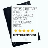 Grappige Furbaby AP78 Grappige verjaardagskaart "Happy Birthday To The One Who Feeds Me Walks Me And Rubs My Belly" 5 x Love Your Bestfriend