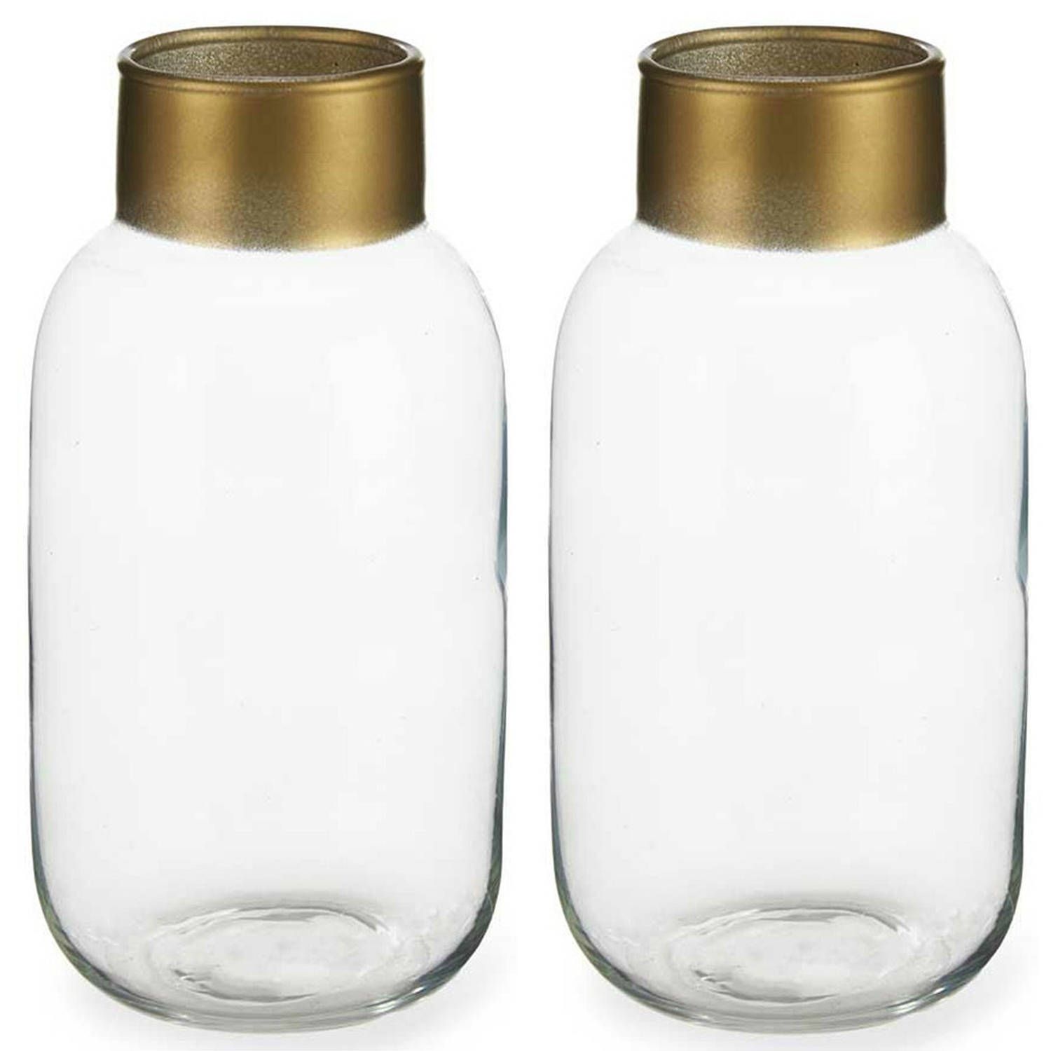 Gift Decor Bloemenvazen 2x - Luxe Decoratie Glas - Transparant/Goud - 14 x 30 cm - Vazen