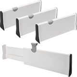 Famanu – Aanpasbare Plastic Lade Verdelers (4 Pak) – L28 x H10 cm – Uitrekbare Verdelers & Organizers – Opslag Voor Keuken - Slaapkamer - Badkamer - Kantoor - Kast & Dressoir