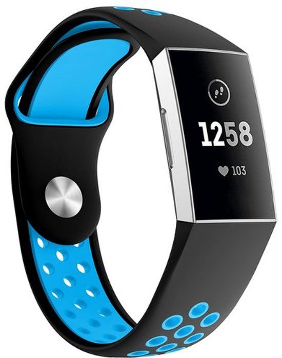 By Qubix Qubix Fitbit Charge 3 Bandjes - Blauw + Zwart - Small - Rubberen DOT Sport Band
